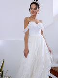 A-Linie/Princess-Linie Ärmellos Schulterfrei Rüschen Chiffon Bodenlang Brautkleider Brautkleider