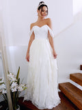 A-Linie/Princess-Linie Ärmellos Schulterfrei Rüschen Chiffon Bodenlang Brautkleider Brautkleider