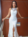 Trumpet/Mermaid Lace Sleeveless Halter Sweep/Brush Train Wedding Dresses Bridal Gowns