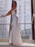 Trumpet/Mermaid Lace Sleeveless Halter Sweep/Brush Train Wedding Dresses Bridal Gowns
