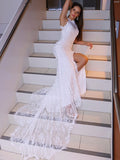 Trumpet/Mermaid Lace Sleeveless Halter Sweep/Brush Train Wedding Dresses Bridal Gowns