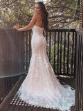 Trumpet/Mermaid Sweetheart Sleeveless Lace Applique Sweep/Brush Train Wedding Dresses Bridal Gowns