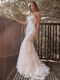 Trumpet/Mermaid Sweetheart Sleeveless Lace Applique Sweep/Brush Train Wedding Dresses Bridal Gowns