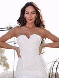 Trumpet/Mermaid Sweetheart Sleeveless Lace Applique Sweep/Brush Train Wedding Dresses Bridal Gowns