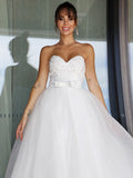 Ballkleid Tüll Schatz Bowknot Ärmellos Bodenlang Brautkleider Brautkleider