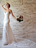 Vestidos de novia con escote tubo/columna, apliques de encaje, tirantes finos, sin mangas, cola de corte