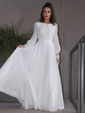 A-Linie/Princess-Linie Chiffon Rüschen Lange Ärmel U-Ausschnitt Sweep/Pinsel zug Brautkleider