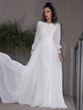 A-Linie/Princess-Linie Chiffon Rüschen Lange Ärmel U-Ausschnitt Sweep/Pinsel zug Brautkleider