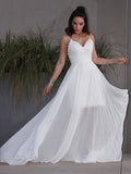 A-Linie/Princess-Linie Applikationen Chiffon V-Ausschnitt Ärmellos Sweep/Pinsel zug Brautkleider