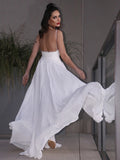 A-Linie/Princess-Linie Applikationen Chiffon V-Ausschnitt Ärmellos Sweep/Pinsel zug Brautkleider
