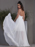 A-Linie/Princess-Linie Applikationen Chiffon V-Ausschnitt Ärmellos Sweep/Pinsel zug Brautkleider