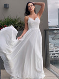 A-Linie/Princess-Linie Chiffon Applikationen V-Ausschnitt Ärmellos Sweep/Pinsel zug Brautkleider