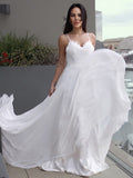 A-Linie/Princess-Linie Chiffon Applikationen V-Ausschnitt Ärmellos Sweep/Pinsel zug Brautkleider