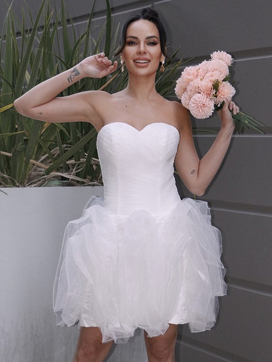 A-Linie/Princess-Linie Organza Rüschen Herzausschnitt Ärmellos Kurz/Mini Brautkleider