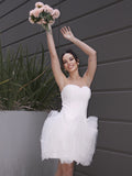 A-Linie/Princess-Linie Organza Rüschen Herzausschnitt Ärmellos Kurz/Mini Brautkleider