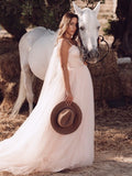 Vestidos de novia de corte A/princesa, tul, volantes, tirantes finos, sin mangas, cola larga