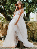 Vestidos de novia de corte A/princesa, tul, volantes, tirantes finos, sin mangas, cola larga
