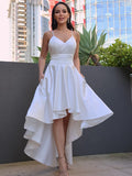 A-Line/Princess Satin Ruched V-neck Sleeveless Asymmetrical Wedding Dresses Bridal Gowns