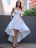 A-Line/Princess Satin Ruched V-neck Sleeveless Asymmetrical Wedding Dresses Bridal Gowns