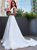 A-Line/Princess Stretch Crepe Ruffles V-neck Short Sleeves Sweep/Brush Train Wedding Dresses Bridal Gowns