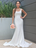 Sheath/Column Stretch Crepe Ruffles Straps Sleeveless Sweep/Brush Train Wedding Dresses Bridal Gowns