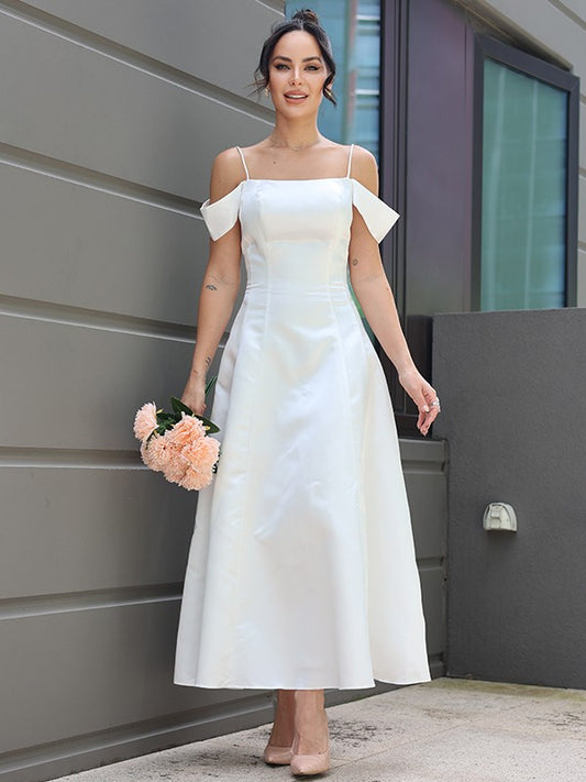 A-Linie/Princess-Linie Satin Rüschen Spaghettiträger Ärmellos Knöchellang Brautkleider Brautkleider