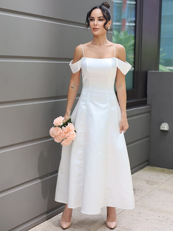 A-Linie/Princess-Linie Satin Rüschen Spaghettiträger Ärmellos Knöchellang Brautkleider Brautkleider