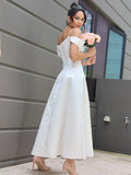 A-Linie/Princess-Linie Satin Rüschen Spaghettiträger Ärmellos Knöchellang Brautkleider Brautkleider