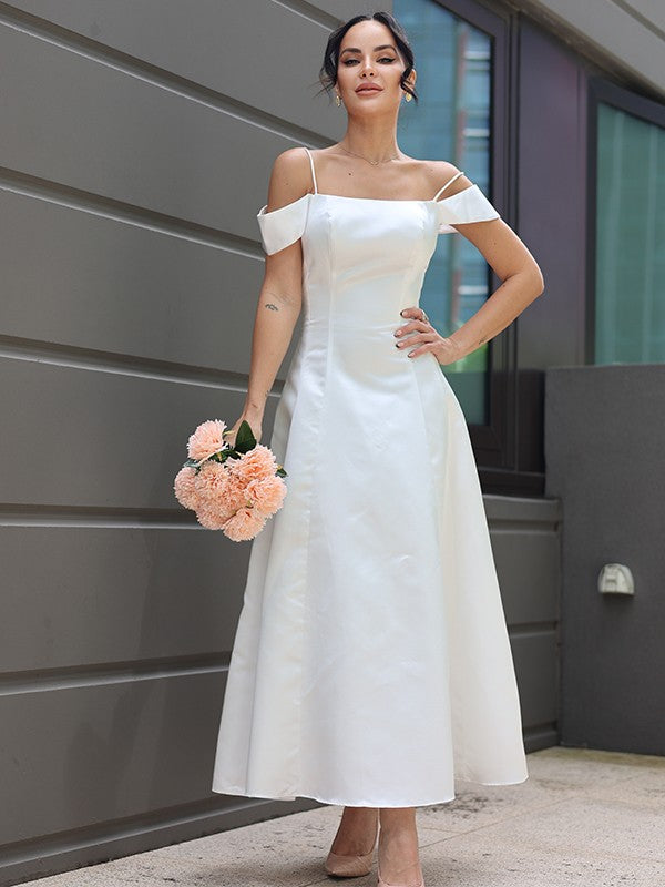 A-Linie/Princess-Linie Satin Rüschen Spaghettiträger Ärmellos Knöchellang Brautkleider Brautkleider