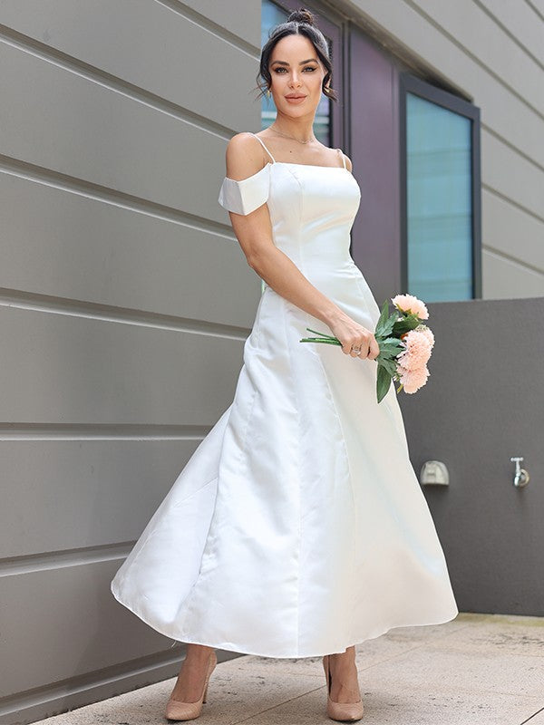 A-Linie/Princess-Linie Satin Rüschen Spaghettiträger Ärmellos Knöchellang Brautkleider Brautkleider