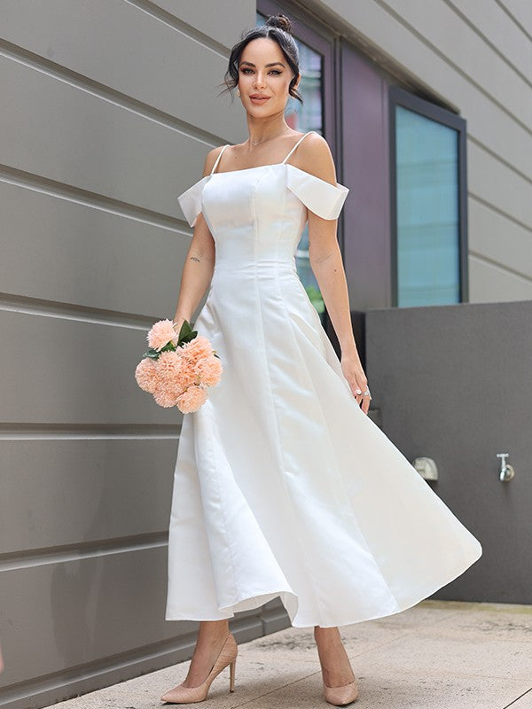 A-Linie/Princess-Linie Satin Rüschen Spaghettiträger Ärmellos Knöchellang Brautkleider Brautkleider