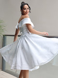 A-Linie/Princess-Linie Satin Rüschen Off-the-Shoulder Ärmellos Wadenlang Brautkleider Brautkleider