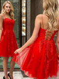 Vestido de fiesta de graduación, corte A/princesa, con apliques de tul, tirantes finos, sin mangas, corto/mini