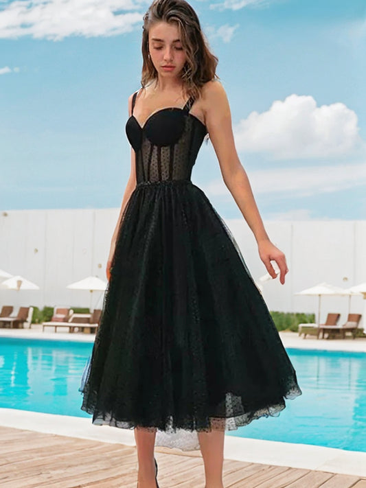 A-Linie/Princess-Linie Spitze Rüschen Träger Ärmellos Wadenlang Kleider Ballkleid