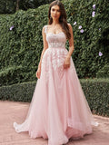 A-Linie/Princess-Linie Tüll Applikationen Träger Ärmellos Sweep/Pinsel zug Brautkleider