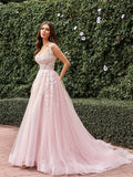 A-Linie/Princess-Linie Tüll Applikationen Träger Ärmellos Sweep/Pinsel zug Brautkleider