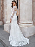 Trumpet/Mermaid Tulle Applique Scoop Long Sleeves Sweep/Brush Train Wedding Dresses Bridal Gowns