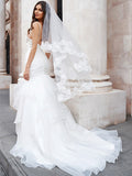 Trumpet/Mermaid Layers Spaghetti Straps Organza Sleeveless Sweep/Brush Train Wedding Dresses Bridal Gowns