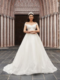 Ballkleid Tüll Geraffte Off-the-Shoulder Ärmellose Hofschleppe Brautkleider Brautkleider