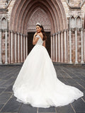 Ballkleid Tüll Geraffte Off-the-Shoulder Ärmellose Hofschleppe Brautkleider Brautkleider