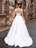 A-Linie/Princess-Linie Satin Rüschen Träger Ärmellos Sweep/Pinsel zug Brautkleider