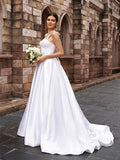 A-Linie/Princess-Linie Satin Rüschen Träger Ärmellos Sweep/Pinsel zug Brautkleider