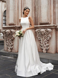 A-Linie/Princess-Linie Satin Ärmellos U-Ausschnitt Rüschen Sweep/Pinsel zug Brautkleider