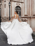 A-Linie/Princess-Linie Satin Ärmellos U-Ausschnitt Rüschen Sweep/Pinsel zug Brautkleider