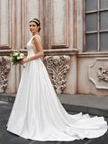 A-Linie/Princess-Linie Satin Ärmellos U-Ausschnitt Rüschen Sweep/Pinsel zug Brautkleider