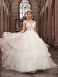Vestidos de novia de corte A/princesa, con apliques de tul, escote corazón, sin mangas, cola larga