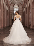 Vestidos de novia de corte A/princesa, con apliques de tul, escote corazón, sin mangas, cola larga