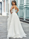 A-Line/Princess V-neck Organza Sleeveless Beading Sweep/Brush Train Wedding Dresses Bridal Gowns