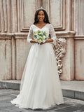 A-Line/Princess Ruched Sweetheart Tulle 3/4 Sleeves Sweep/Brush Train Wedding Dresses Bridal Gowns
