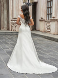 A-Line/Princess Scoop Satin Lace Sleeveless Chapel Train Wedding Dresses Bridal Gowns